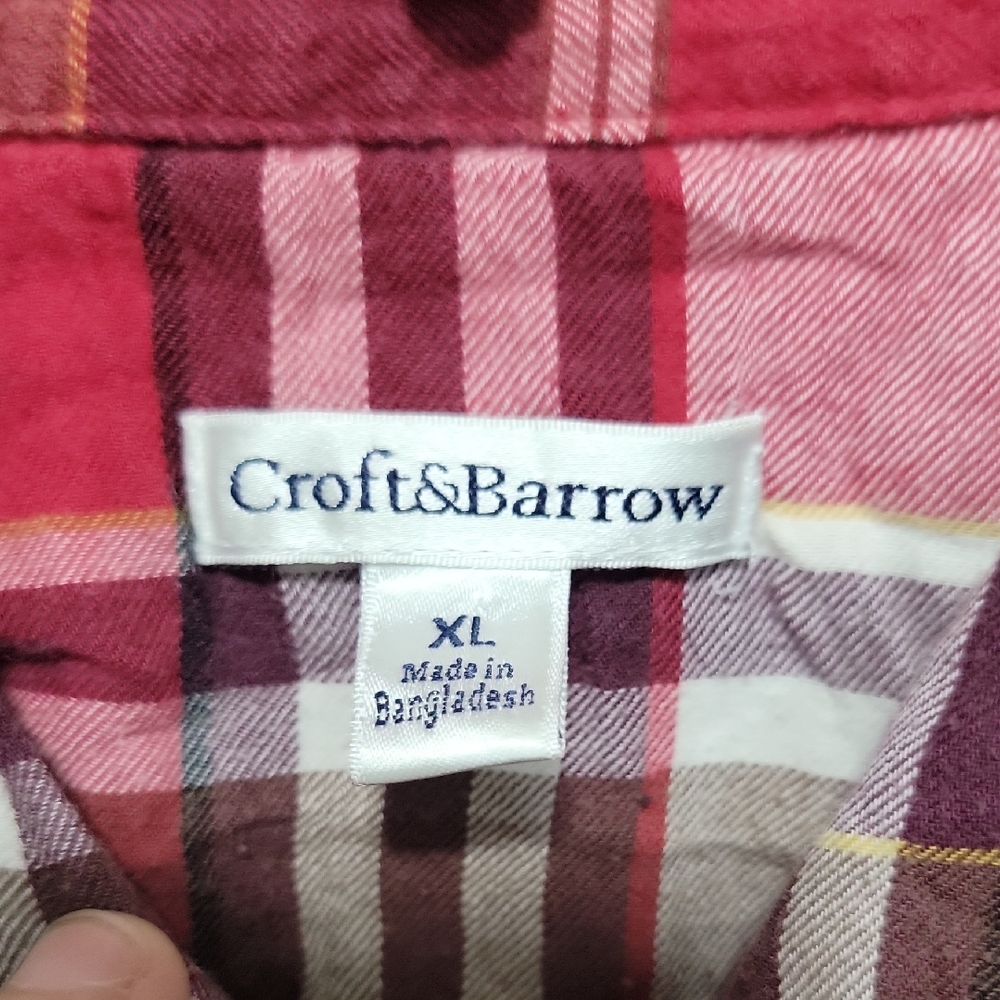 Croft & Barrow Red and White Plaid Button-Down Shirt - Picture 2 of 3